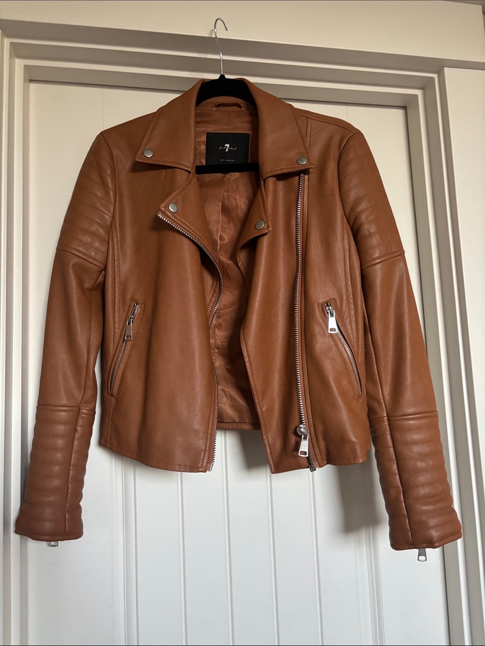 7 For All Mankind - Cognac VEGAN Leather Moto Jacket